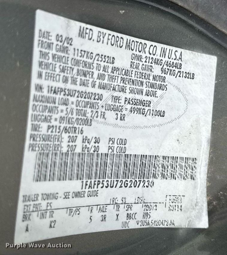 image for item DR2782 2002 Ford Taraus 