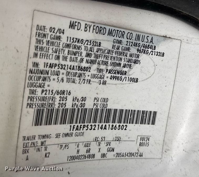 image for item DR2783 2004 Ford Taurus 