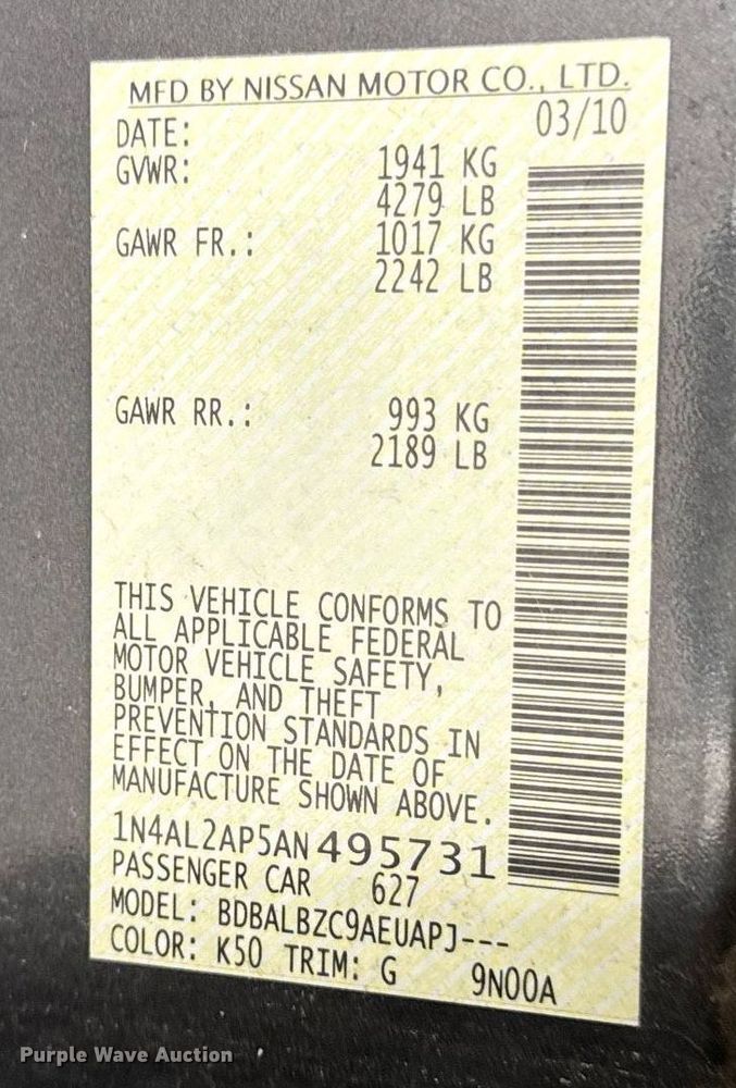 image for item DR2788 2010 Nissan Altima 