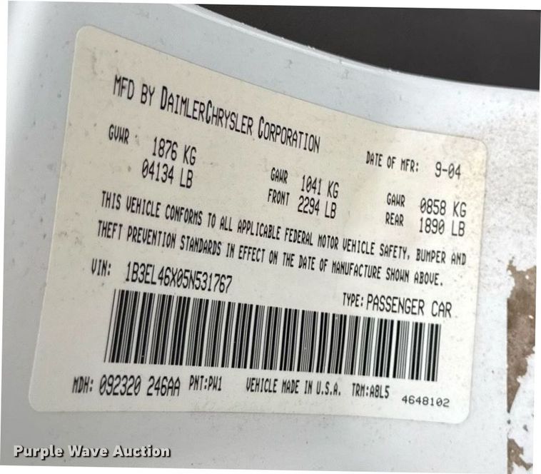 image for item DR2790 2005 Dodge Stratus 