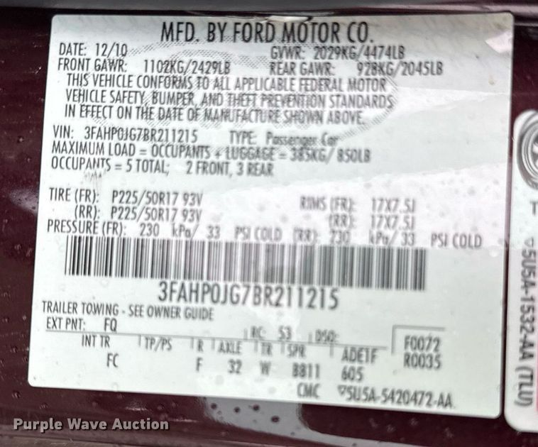 image for item DR2792 2011 Ford Fusion 