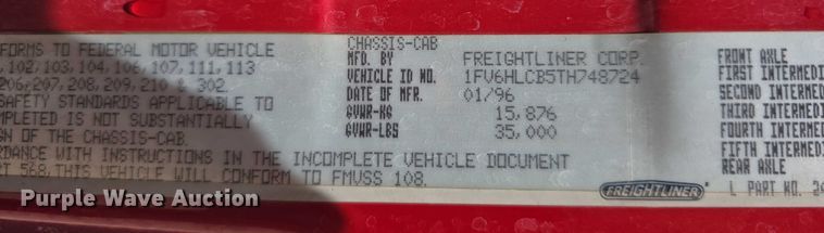 image for item DT6925 1996 Freightliner FL70 Business Class pumper fire truck