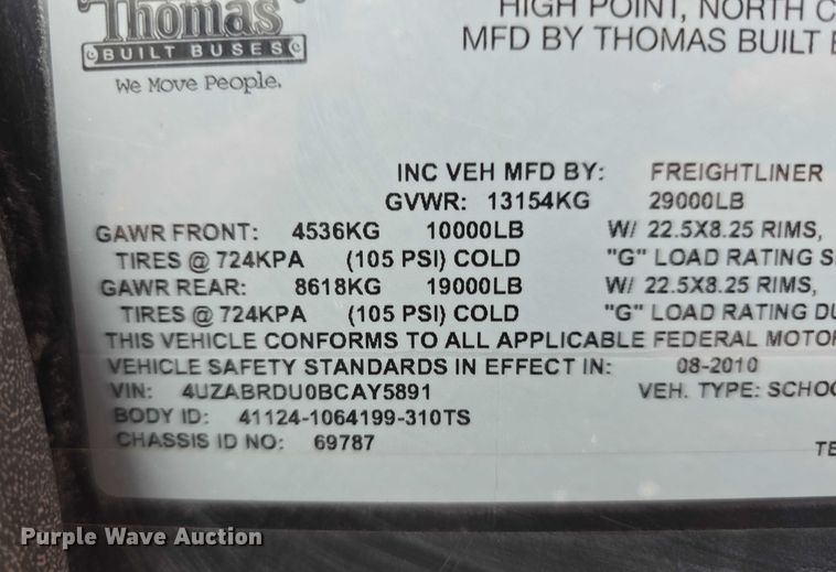 image for item DT6967 2011 Thomas Built Buses Saf-T-Liner school bus