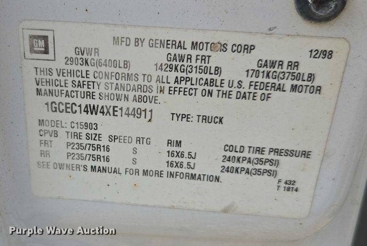 image for item DU7841 1999 Chevrolet Silverado 1500 pickup truck