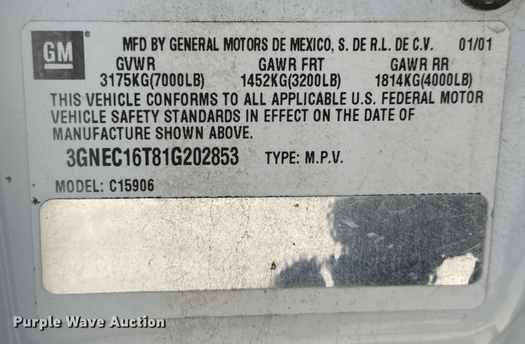 image for item DU9872 2001 Chevrolet Suburban 1500 SUV