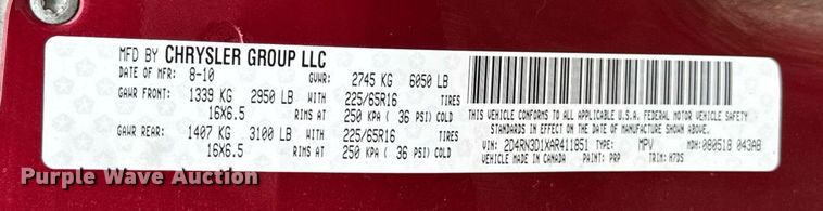 image for item DU9881 2010 Dodge Grand Caravan SE van