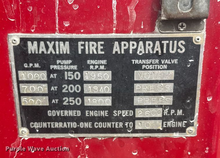 image for item DU9882 1975 Maxim Motor pumper fire truck