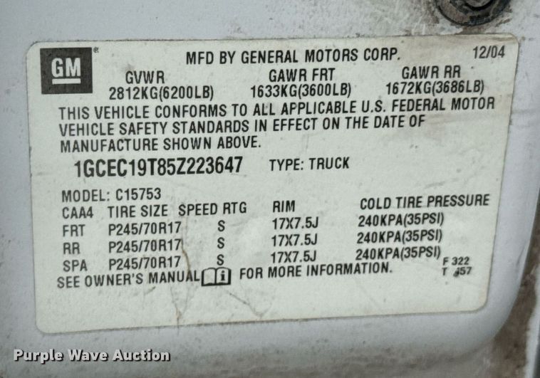 image for item DU9905 2005 Chevrolet Silverado 1500 Ext. Cab pickup truck