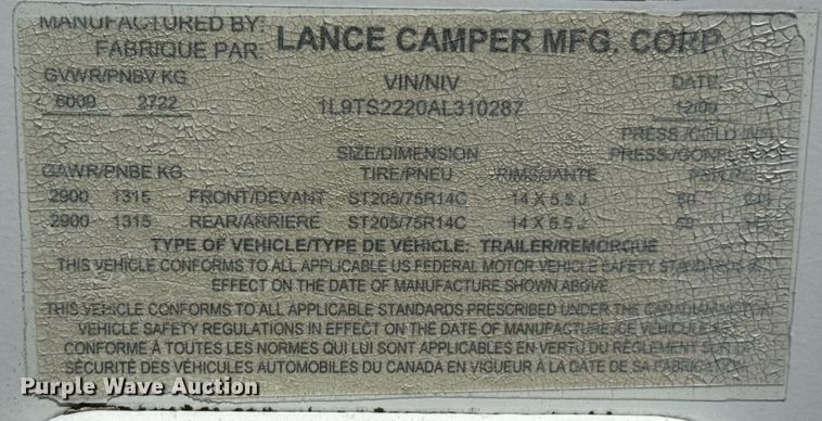 image for item DU9941 2010 Lance camper