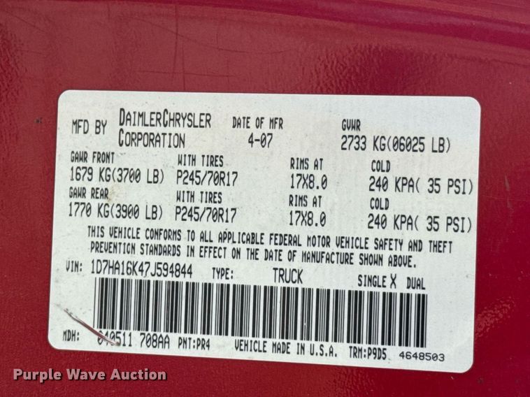 image for item DU9942 2007 Dodge Ram 1500 pickup truck