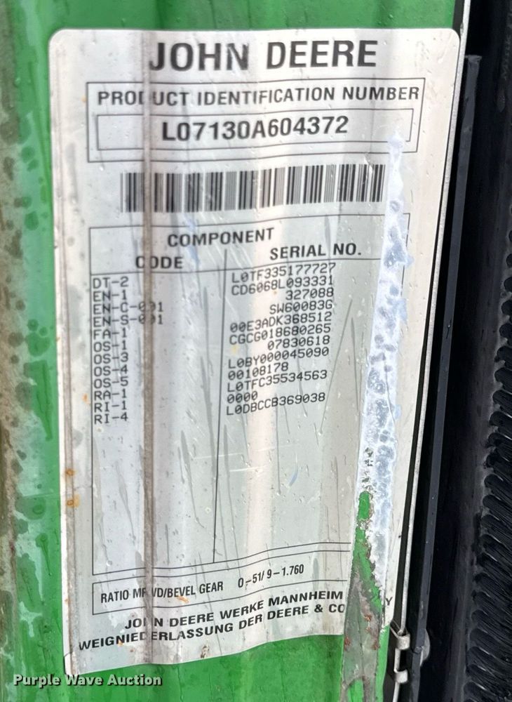 image for item DV4183 2010 John Deere 7130 MFWD tractor