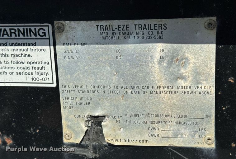 image for item DV4244 2015 Trail-Eze TE401 tilt deck equipment trailer