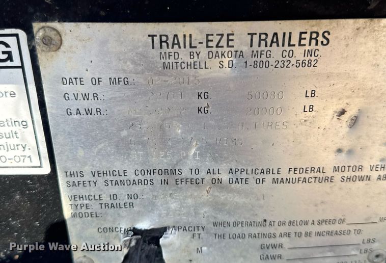 image for item DV4244 2015 Trail-Eze TE401 tilt deck equipment trailer