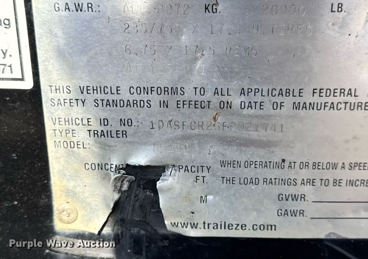 image for item DV4244 2015 Trail-Eze TE401 tilt deck equipment trailer