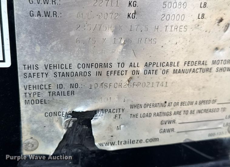 image for item DV4244 2015 Trail-Eze TE401 tilt deck equipment trailer