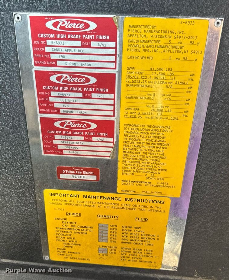 image for item DV4246 1992 Pierce pumper fire truck