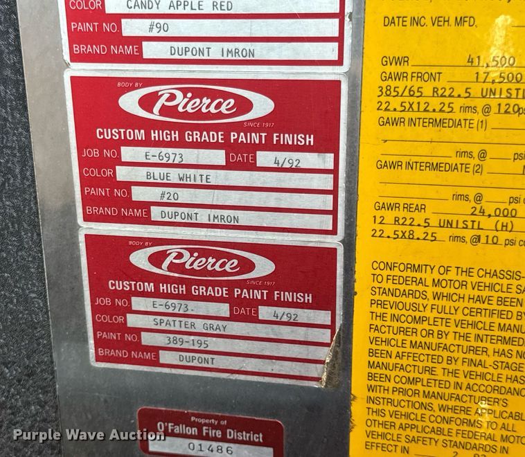 image for item DV4246 1992 Pierce pumper fire truck