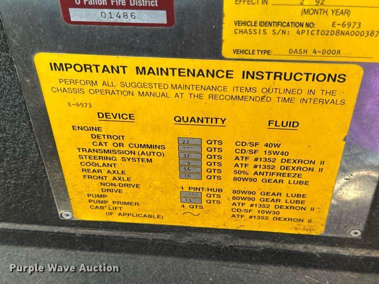 image for item DV4246 1992 Pierce pumper fire truck