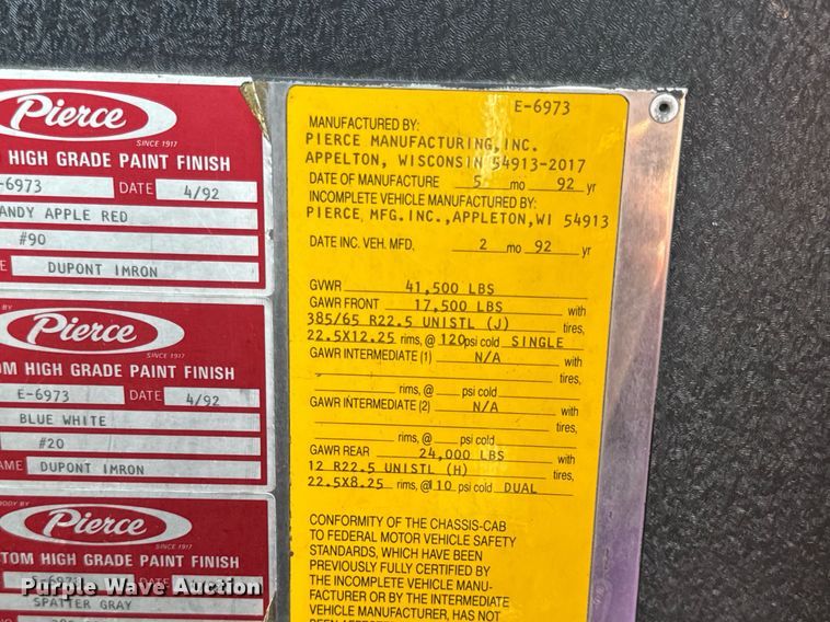 image for item DV4246 1992 Pierce pumper fire truck