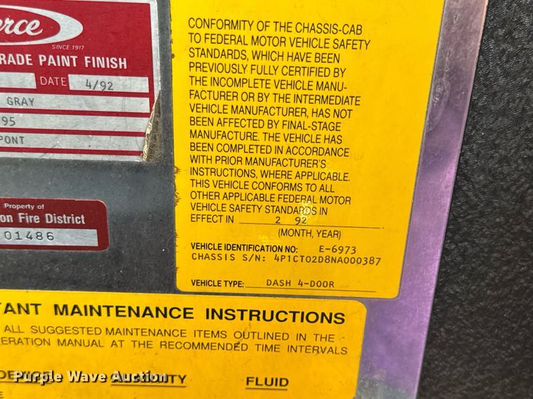 image for item DV4246 1992 Pierce pumper fire truck