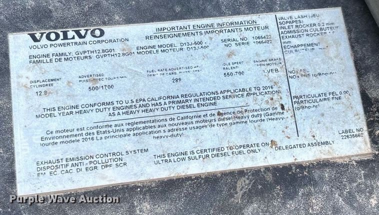 image for item DW7093 2015 Volvo VNL semi truck