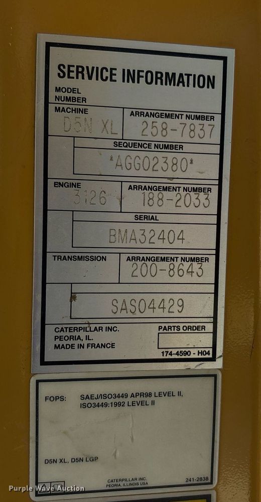 image for item DW7095 2006 Caterpillar D5N XL dozer