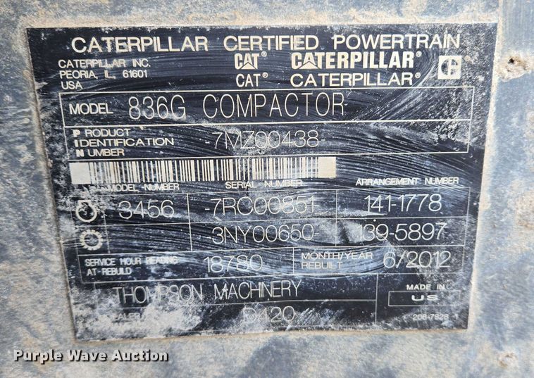 image for item DW7096 2001 Caterpillar 836G landfill compactor