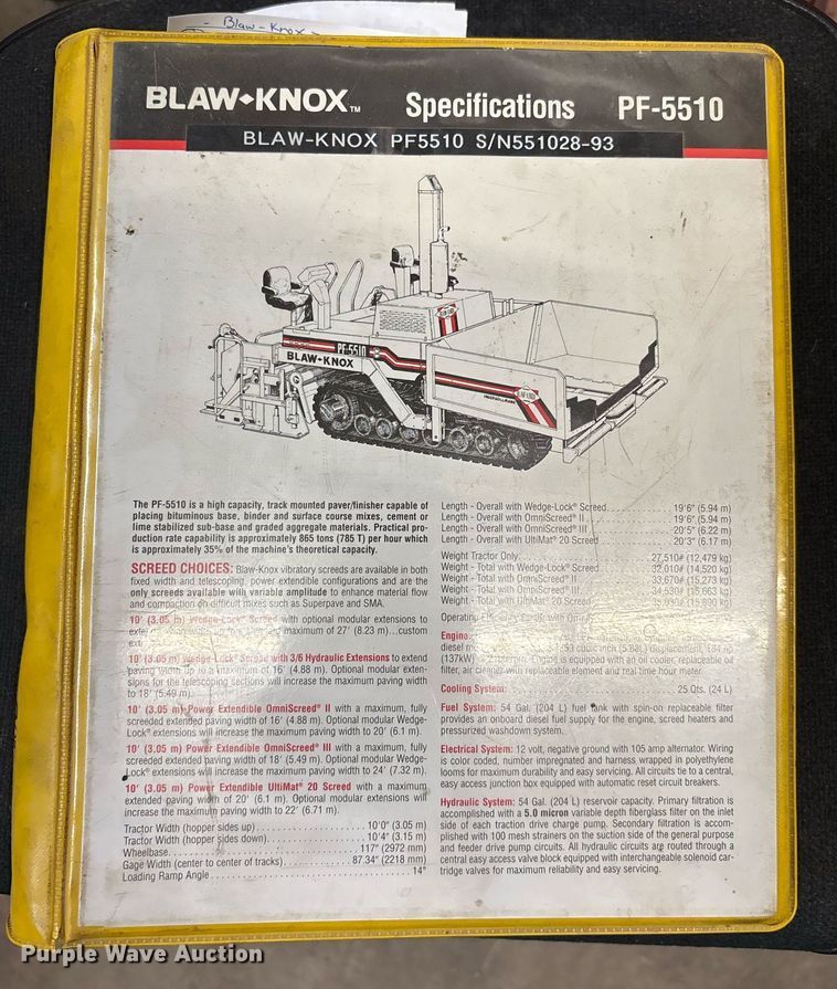 image for item DW7119 1999 Blaw-Knox PF-5510 paver