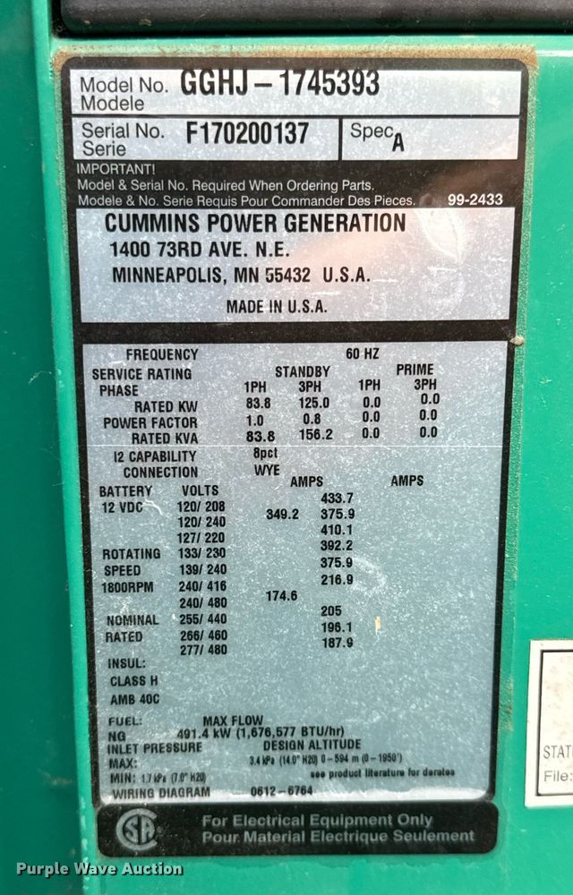 image for item DX5542 Cummins Power Generation GGHJ-1745393 generator