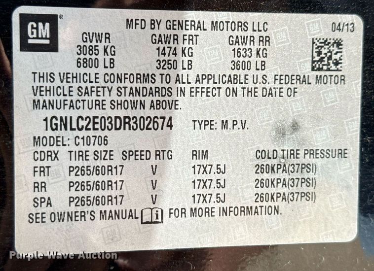 image for item DX5545 2013 Chevrolet Tahoe Police  SUV