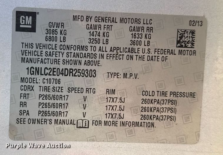 image for item DX5595 2013 Chevrolet Tahoe Police SUV