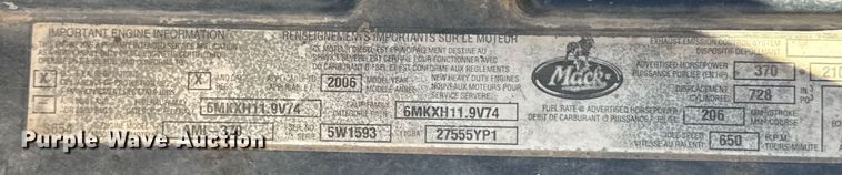 image for item DX5598 2006 Mack CV713 Granite dump truck