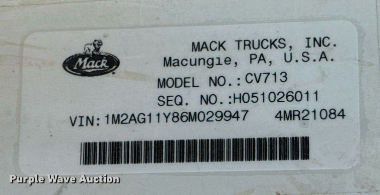 image for item DX5598 2006 Mack CV713 Granite dump truck