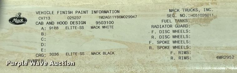 image for item DX5598 2006 Mack CV713 Granite dump truck