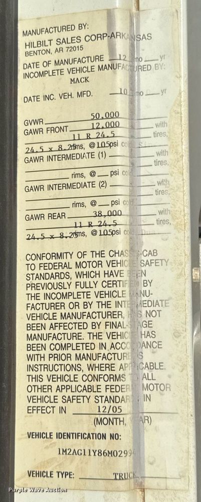 image for item DX5598 2006 Mack CV713 Granite dump truck