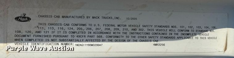 image for item DX5598 2006 Mack CV713 Granite dump truck
