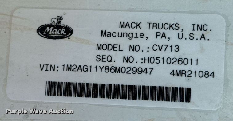 image for item DX5598 2006 Mack CV713 Granite dump truck
