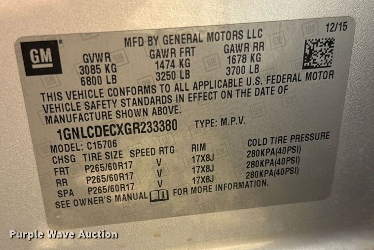 image for item DX5600 2016 Chevrolet Tahoe Police SUV