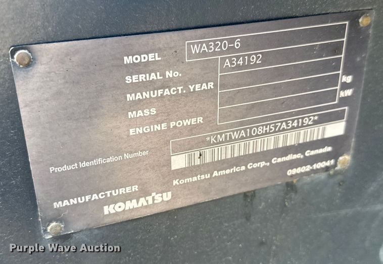 image for item DY0217 2009 Komatsu WA320-6 wheel loader