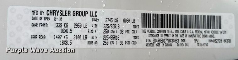 image for item DY0224 2010 Dodge Grand Caravan SXT van