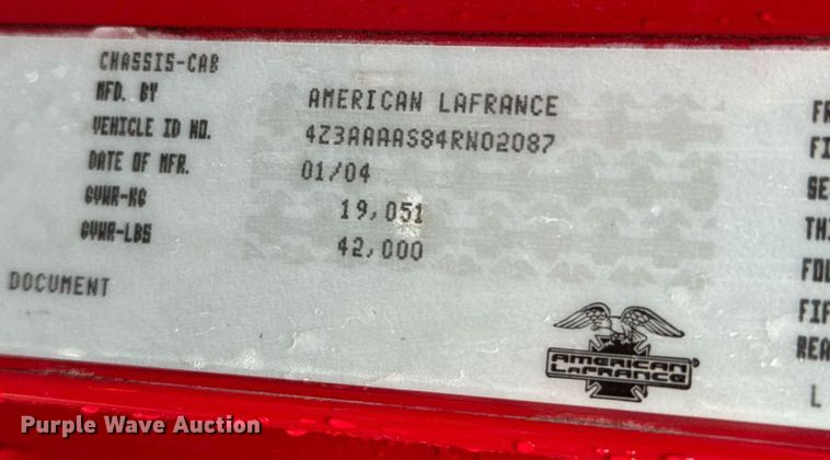 image for item DY0225 2004 Freightliner  Eagle pumper fire truck