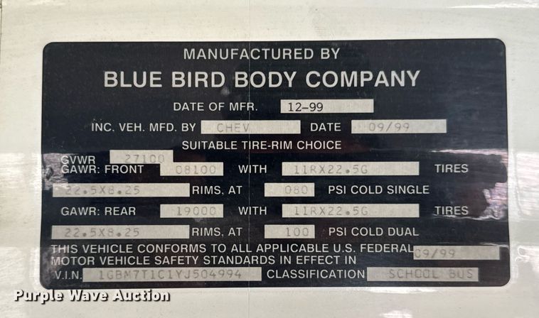 image for item DY0228 2000 Blue Bird school bus