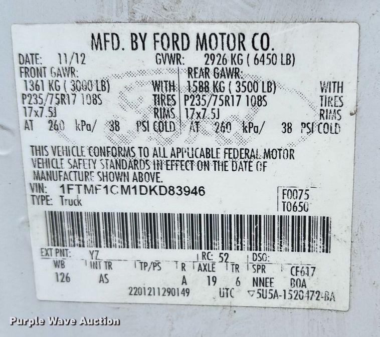 image for item DY0696 2013 Ford F150 pickup truck