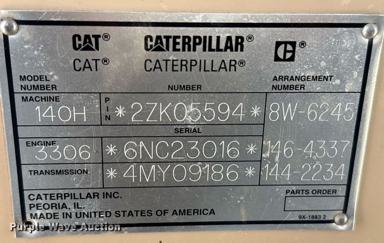 image for item DZ8528 2001 Caterpillar 140H motor grader