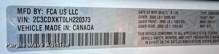 image for item DZ8553 2020 Dodge Charger Police 