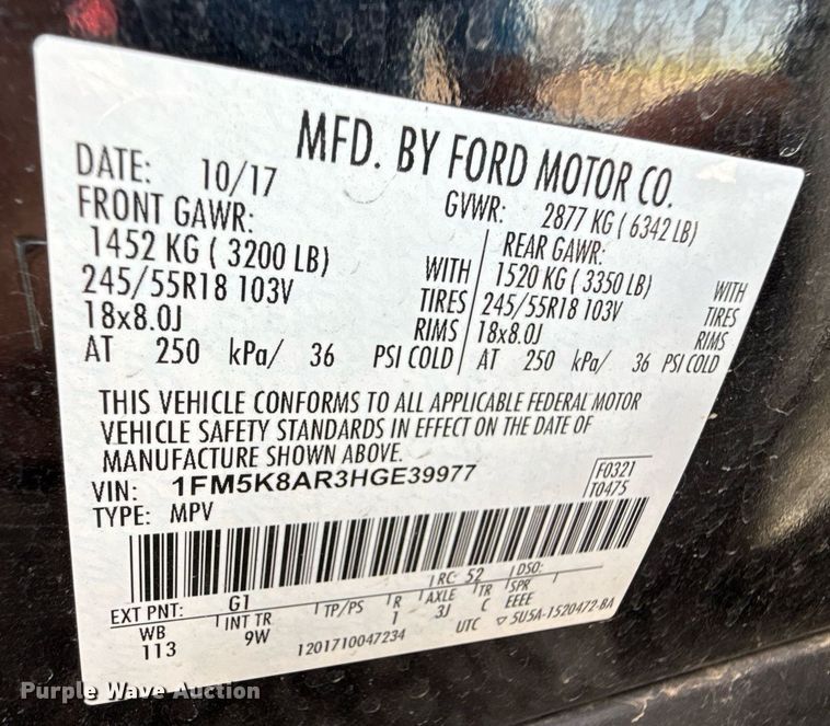 image for item DZ8555 2017 Ford Explorer Police Interceptor SUV