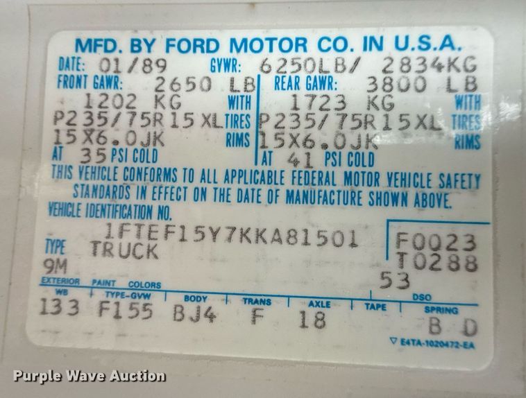 image for item DZ8573 1989 Ford F150 flatbed pickup truck