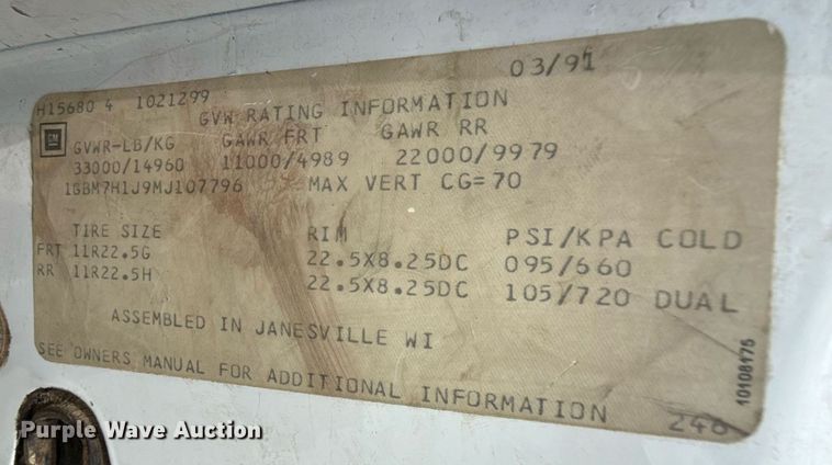 image for item DZ8616 1991 Chevrolet Kodiak C6500 tanker fire truck