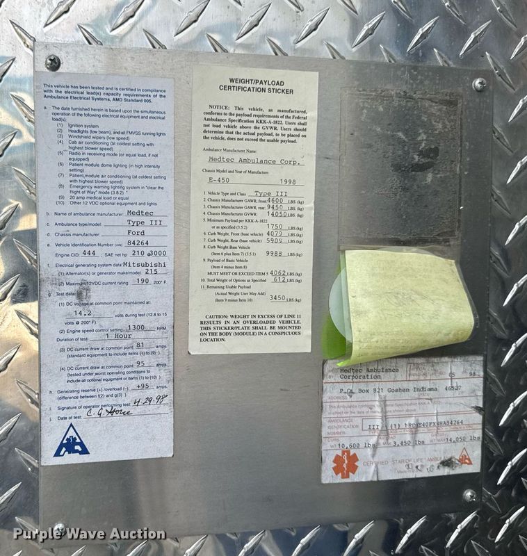 image for item EC7984 1998 Medtec Ford E450 Super Duty ambulance