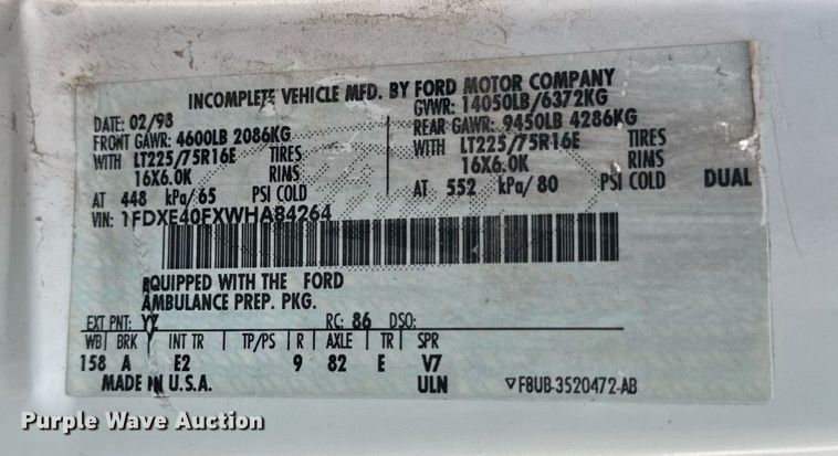 image for item EC7984 1998 Medtec Ford E450 Super Duty ambulance